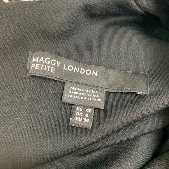 Maggy London Petite Abstract Print Dress - US 4P - Black White & Red - Polyester - Picture 4 of 6